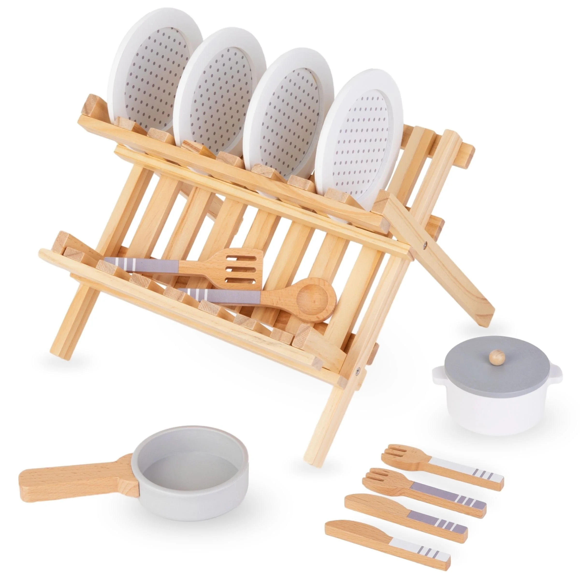 MAMABRUM Holz Geschirrset für Kinderküche Spielküche Zubehör