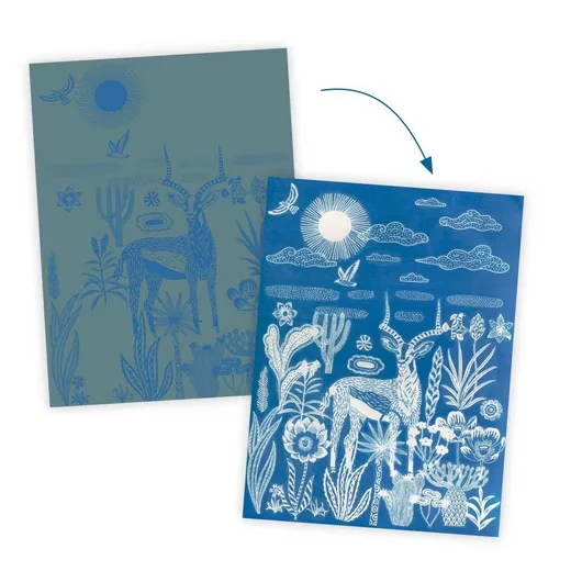 DJECO Kreativset Workshop Blaudruck Savanne bei Nacht für Kinder