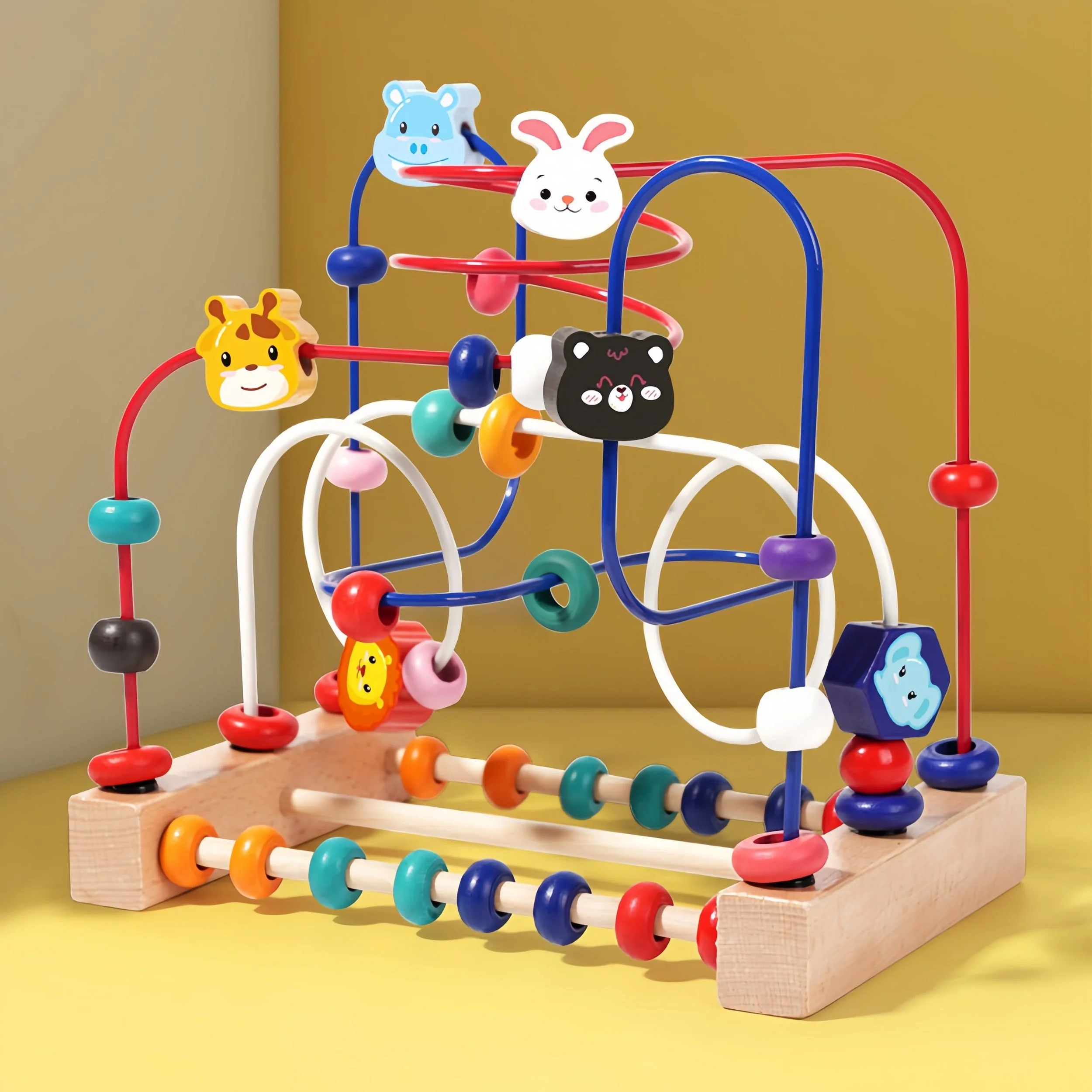 FOUORTUNATE-BEE 3-in-1 Holz-Motorikwürfel Perlenlabyrinth für Kinder