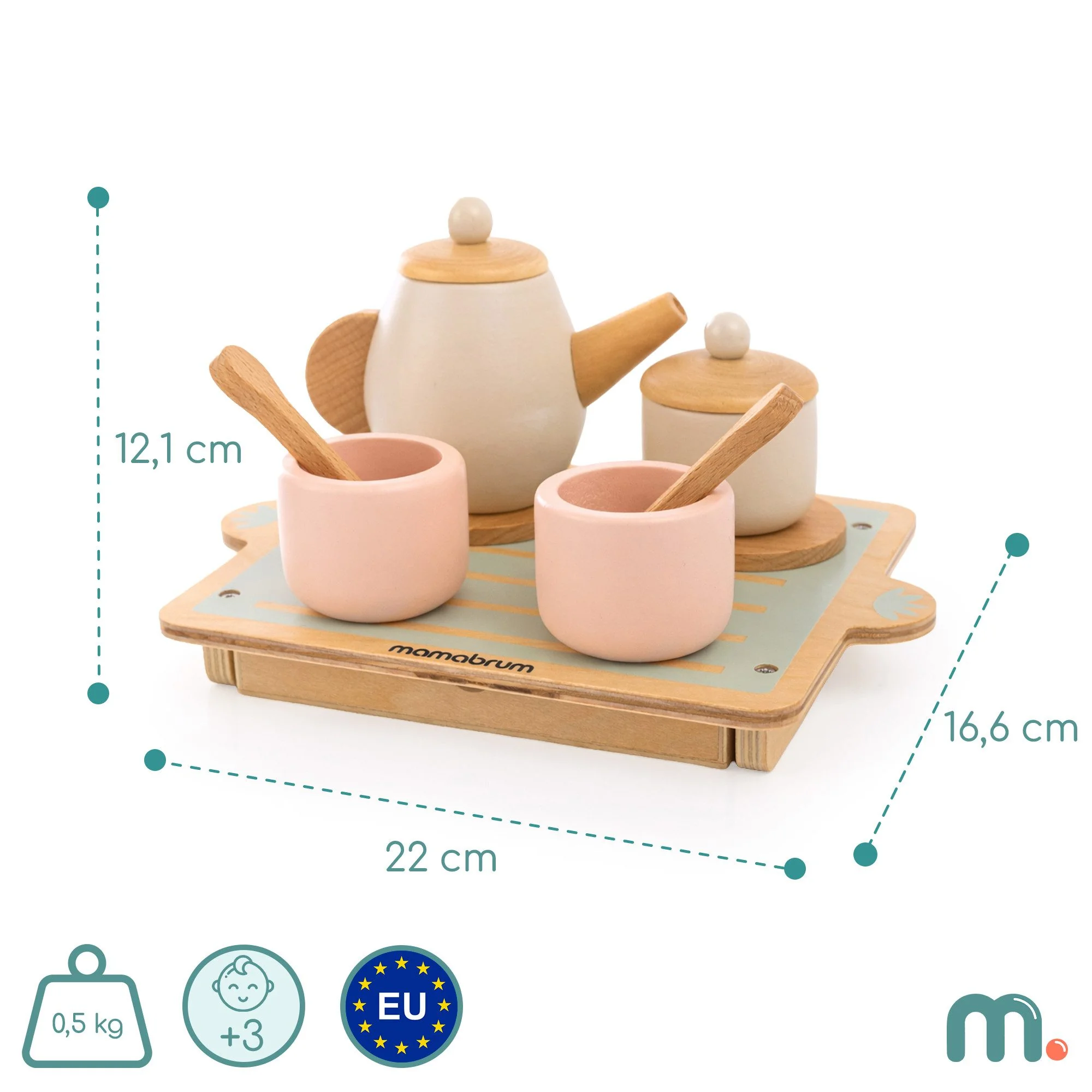 MAMABRUM Teeservice aus Holz für Kinder 18-tlg Spielset mit Tablett