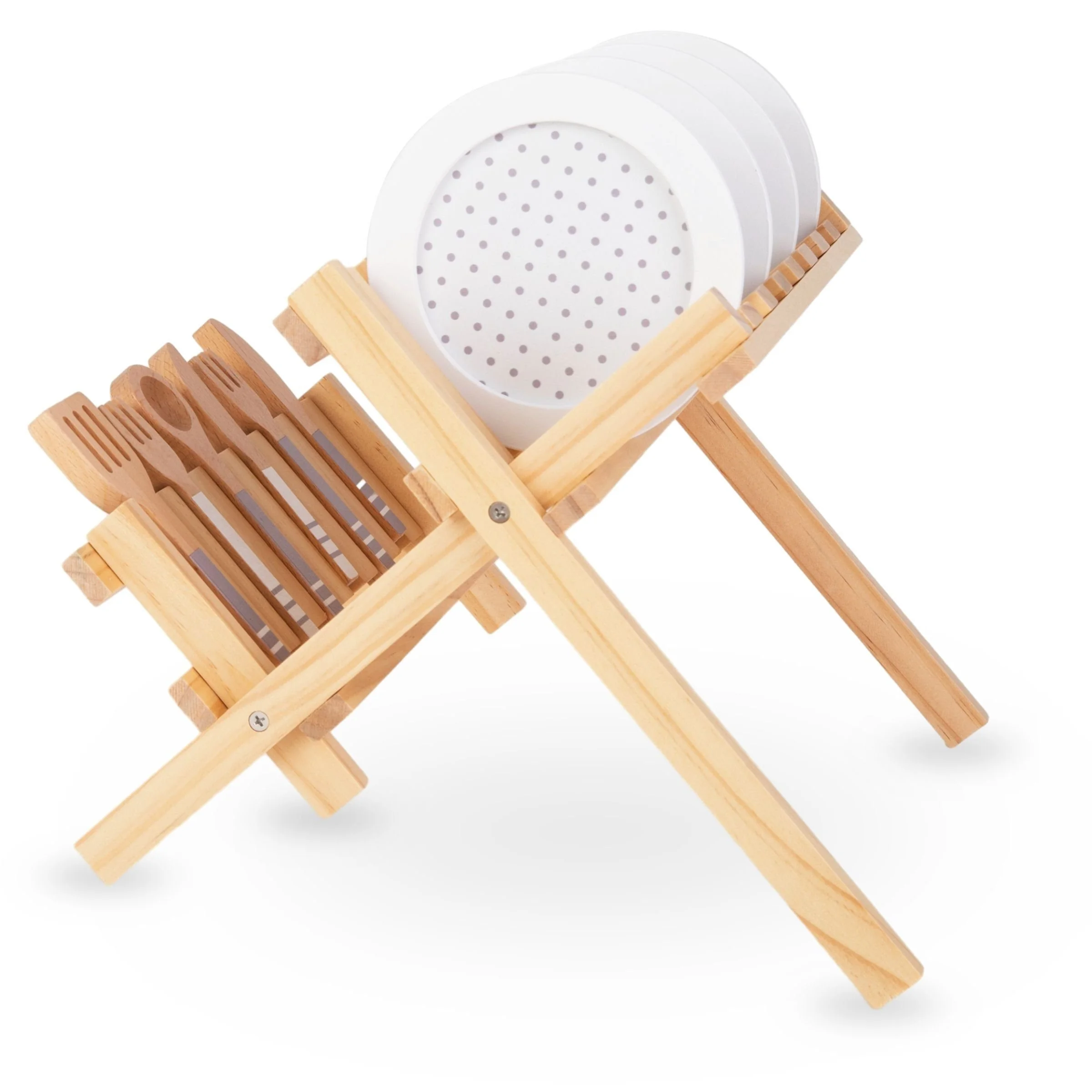 MAMABRUM Holz Geschirrset für Kinderküche Spielküche Zubehör