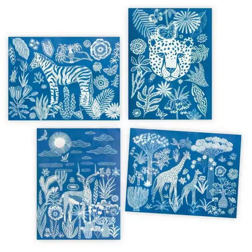 DJECO Kreativset Workshop Blaudruck Savanne bei Nacht für Kinder