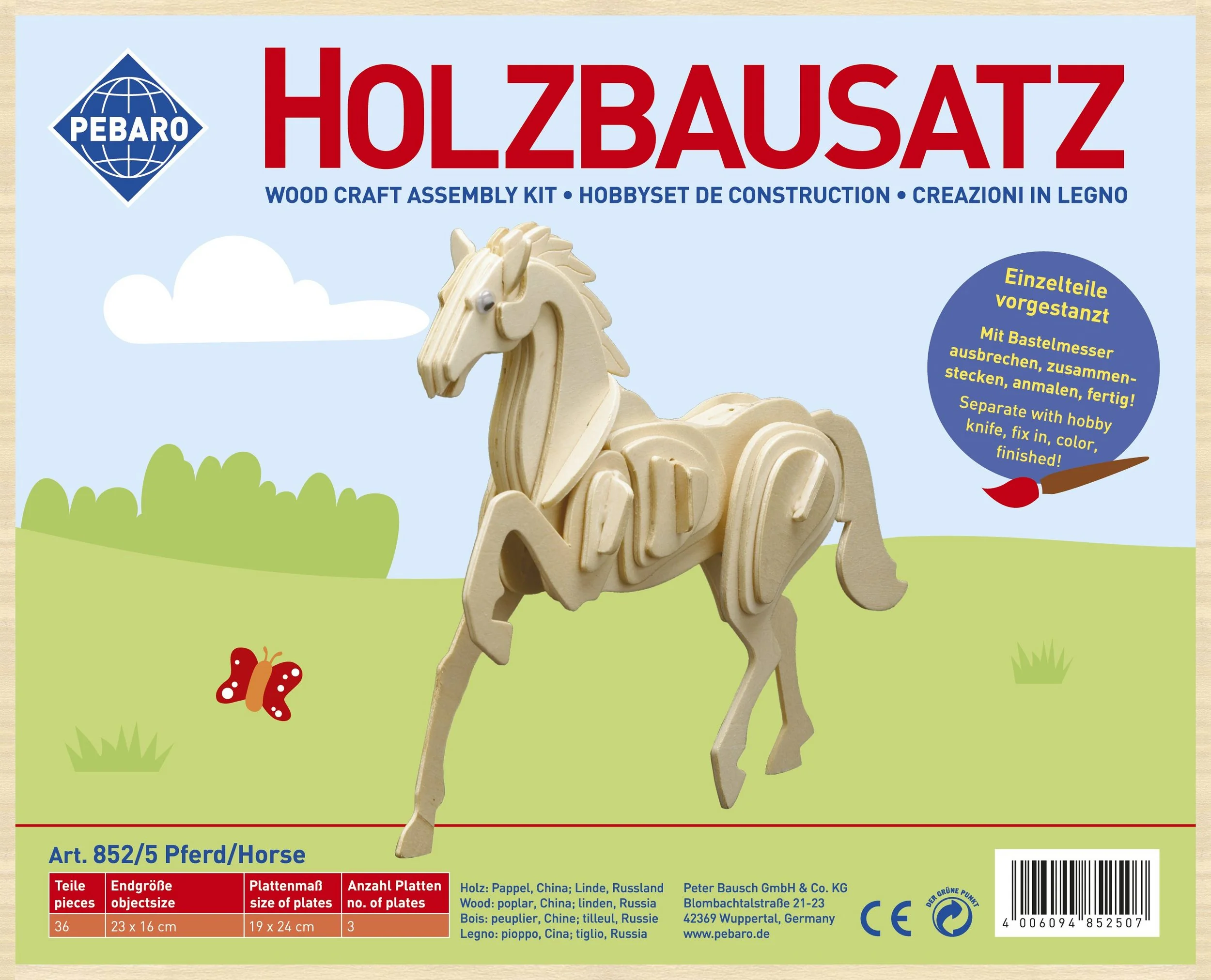 PEBARO 3D-Puzzle Holzbausatz Pferd Modellbausatz 852/5