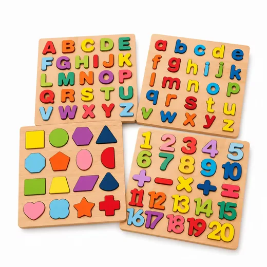 WHITE FOX STUDIO Montessori Steckpuzzle 4er Set Holz ABC Zahlen Formen