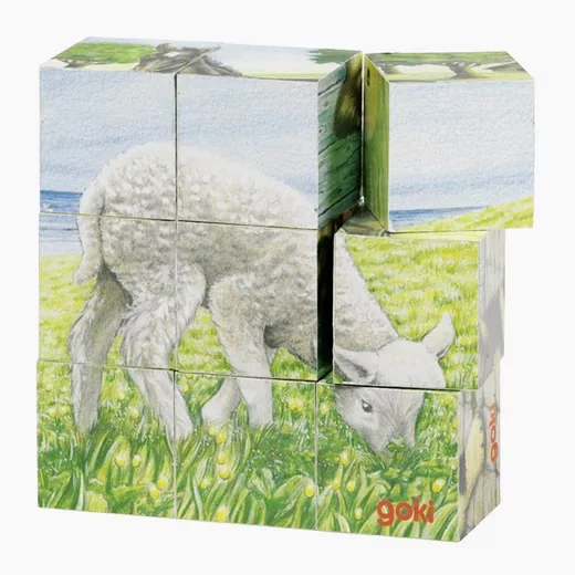 Goki Würfelpuzzle Bauernhoftiere Puzzle für Kinder