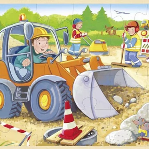 Goki Konturenpuzzle Baustelle Holz Einlegepuzzle für Kinder