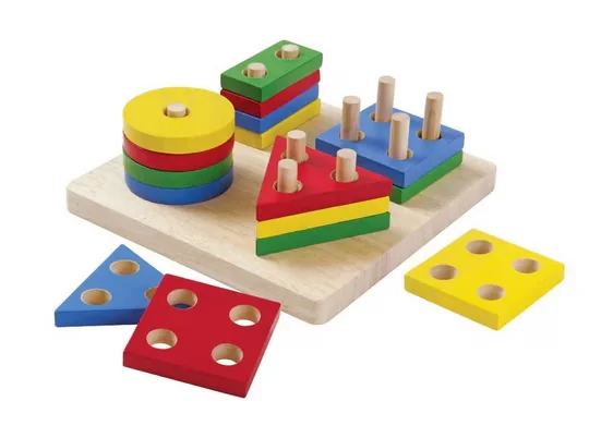 PLANTOYS Sortierbrett Geometrische Formen Motorik Lernspielzeug Holz