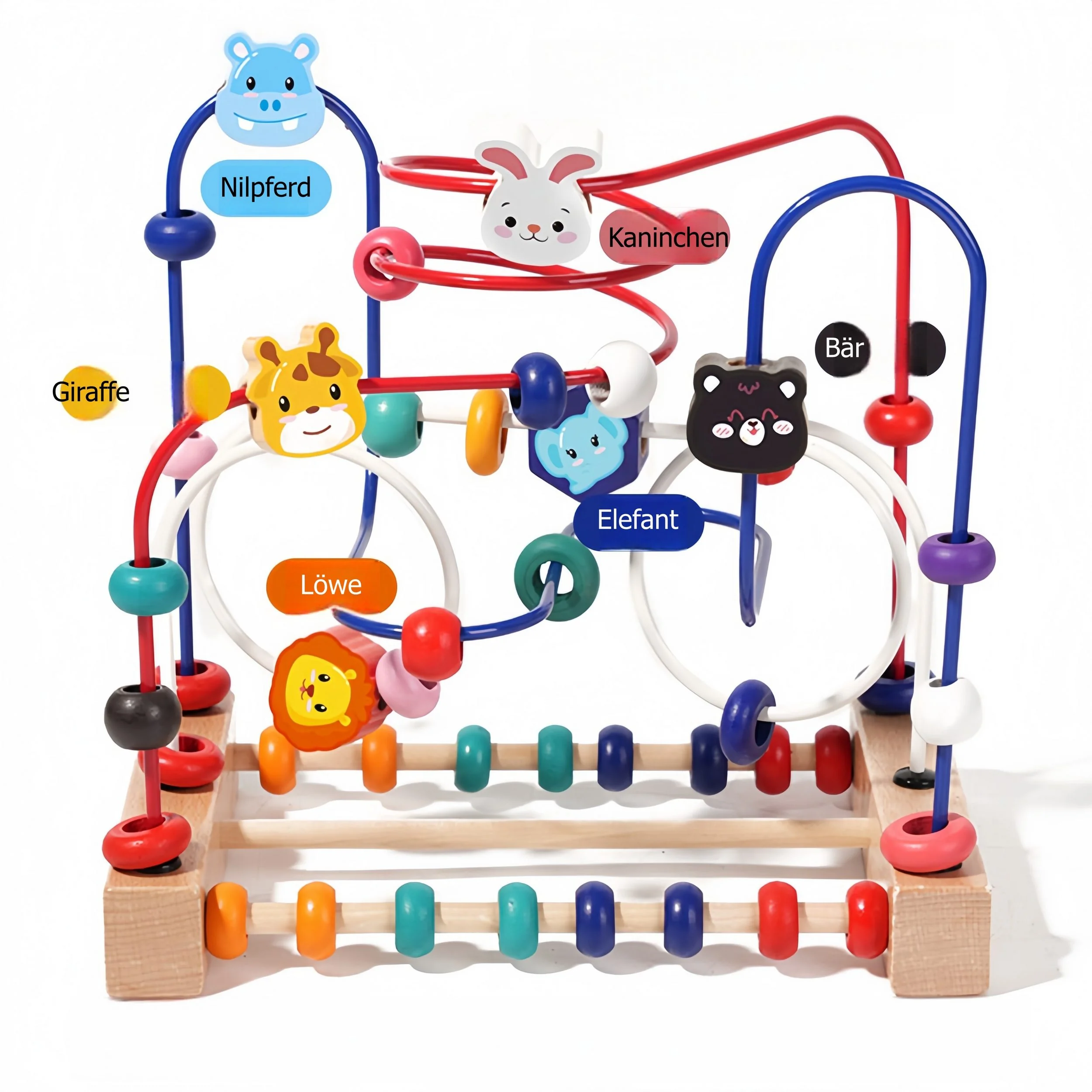 FOUORTUNATE-BEE 3-in-1 Holz-Motorikwürfel Perlenlabyrinth für Kinder
