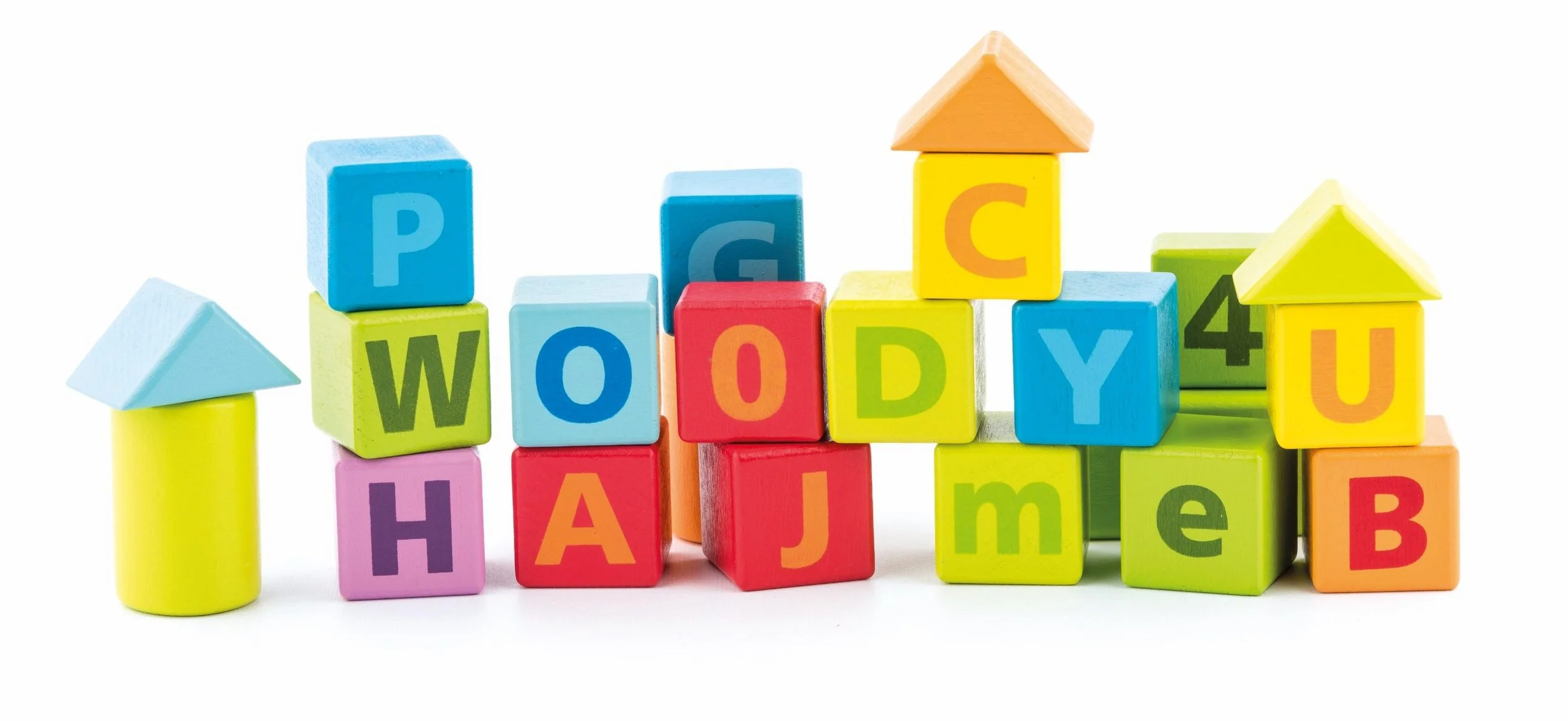 WOODYLAND 60 pastellfarbene Holzbausteine ABC Zahlen Steckspiel