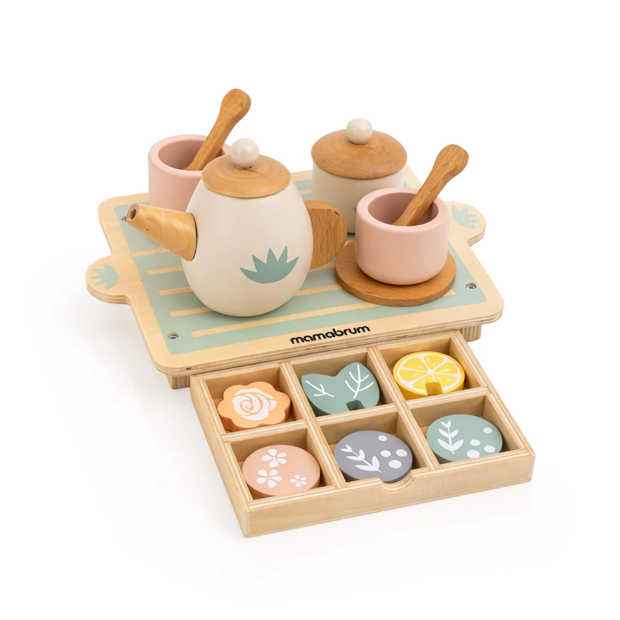 MAMABRUM Teeservice aus Holz für Kinder 18-tlg Spielset mit Tablett
