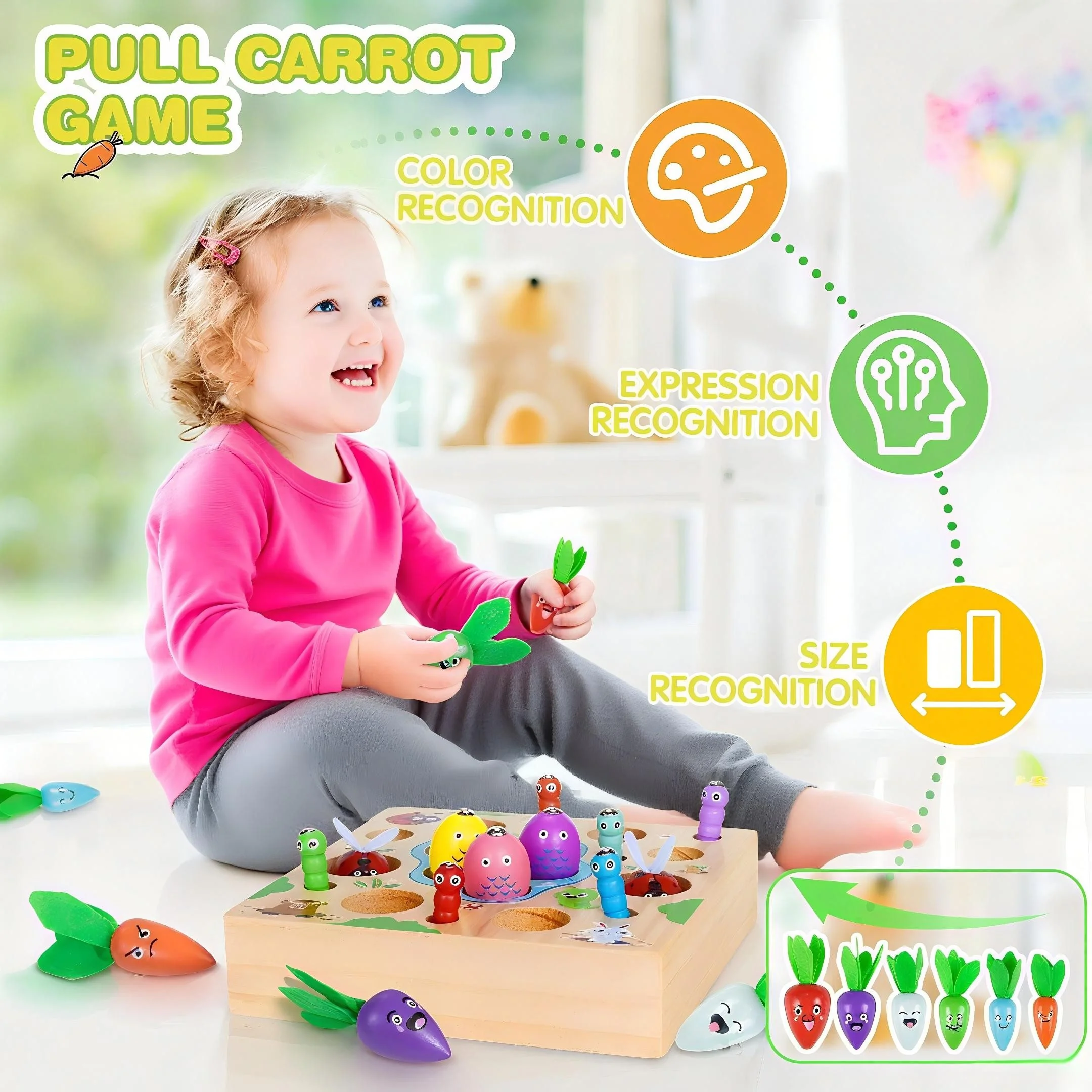 POPOLIC Montessori Holz Karotten Steckspiel und magnetisches Angelspiel