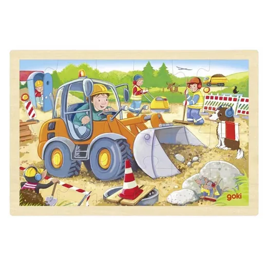Goki Konturenpuzzle Baustelle Holz Einlegepuzzle für Kinder