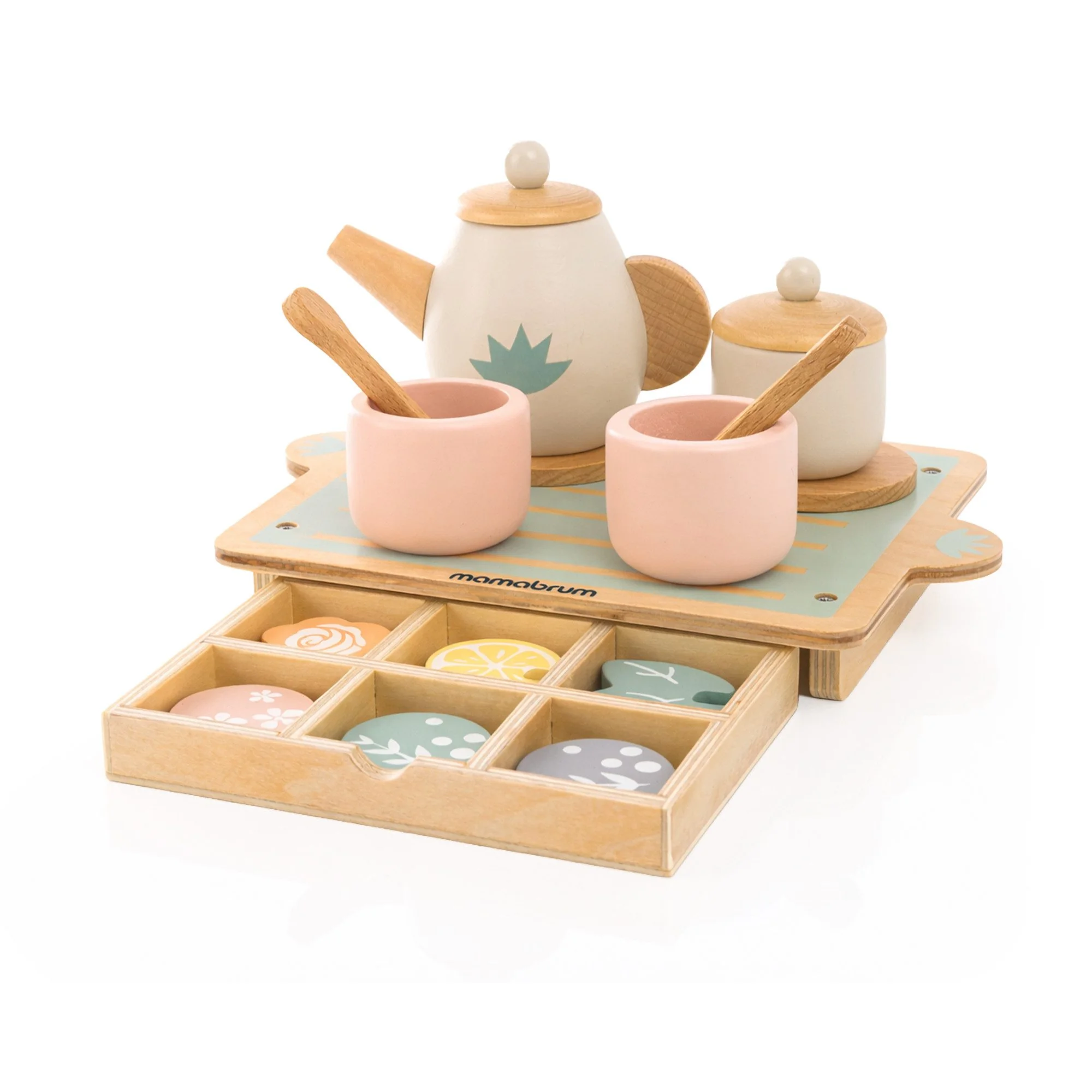 MAMABRUM Teeservice aus Holz für Kinder 18-tlg Spielset mit Tablett