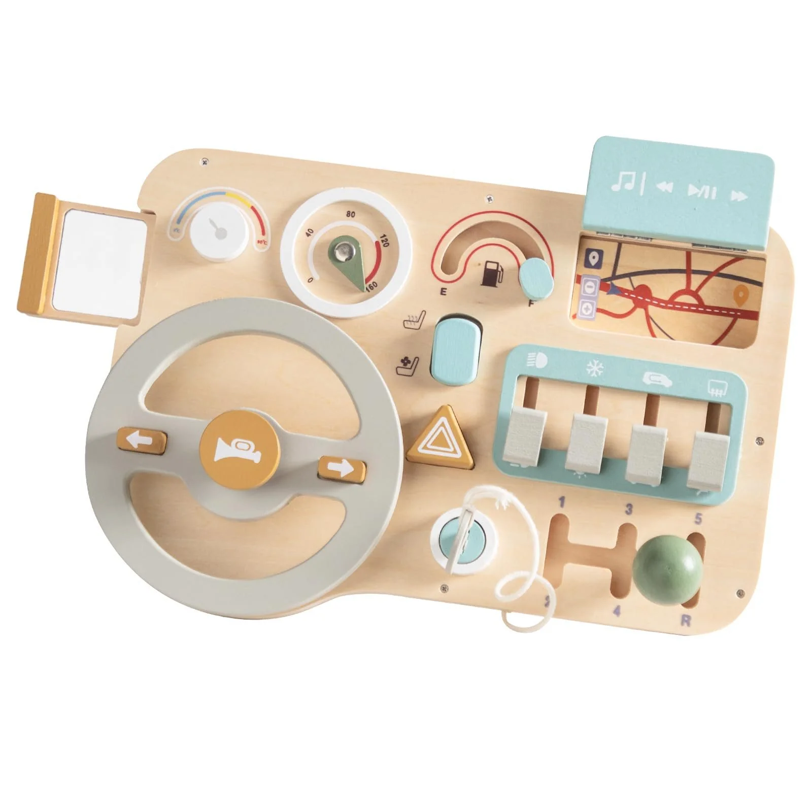 CLTYQ Montessori Motorikbrett Busy Board mit Lenkrad für Kinder