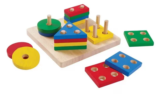 PLANTOYS Sortierbrett Geometrische Formen Motorik Lernspielzeug Holz
