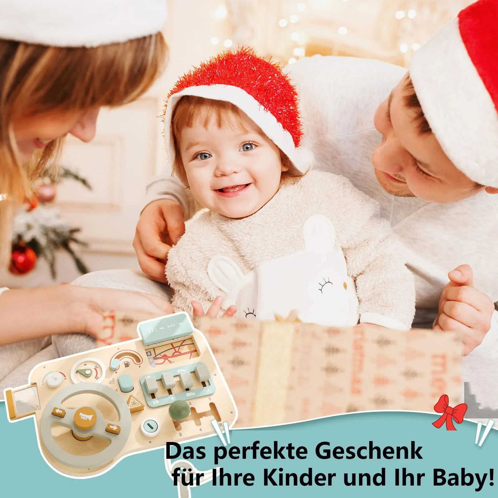 CLTYQ Montessori Motorikbrett Busy Board mit Lenkrad für Kinder