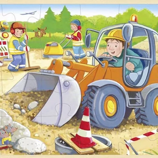 Goki Konturenpuzzle Baustelle Holz Einlegepuzzle für Kinder