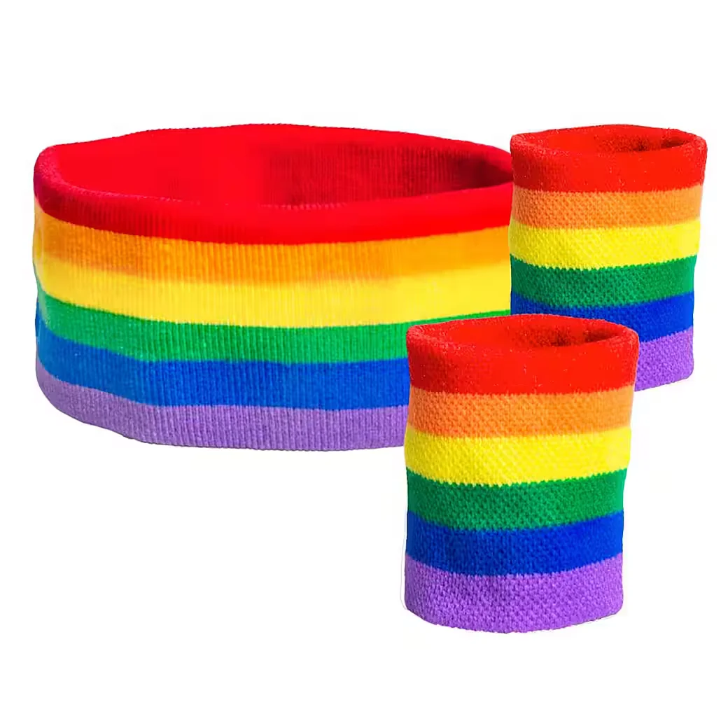 BOLAND Schweißbänder Regenbogen 3 teilig Set mit Stirnband Kostüm