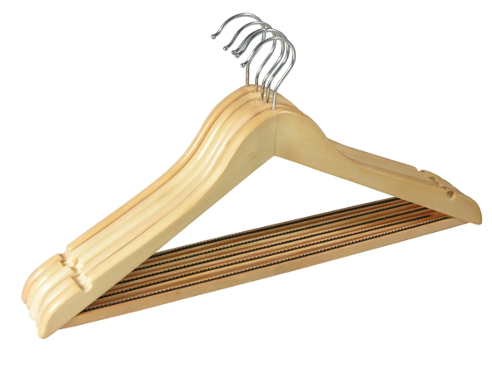 Holzbügel mit Hosenstange – 5er-Set