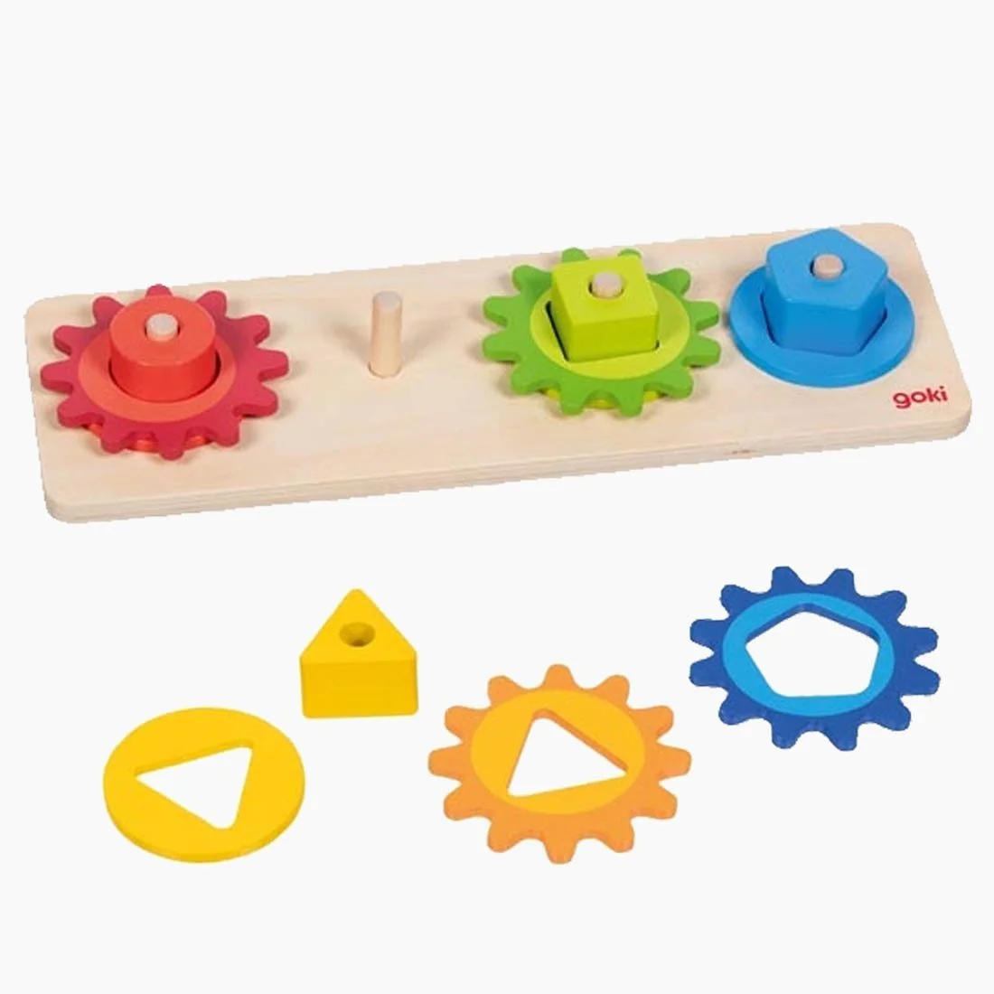 Goki Lernspielzeug Sortierspiel Formen mit Zahnrädern für Kinder