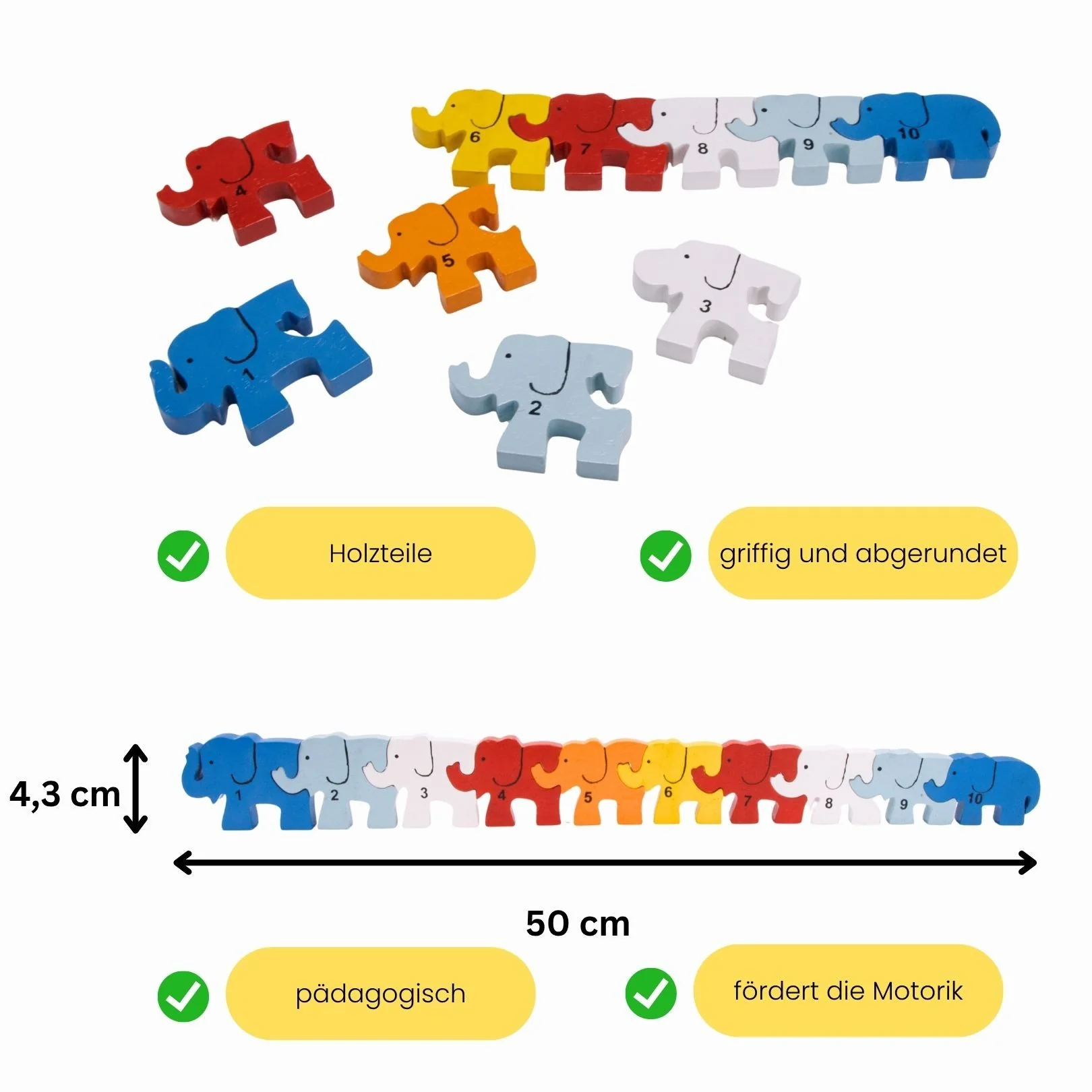 GICO Steckpuzzle Holz Elefantenherde Zahlen 1-10 Lernspiel 3920