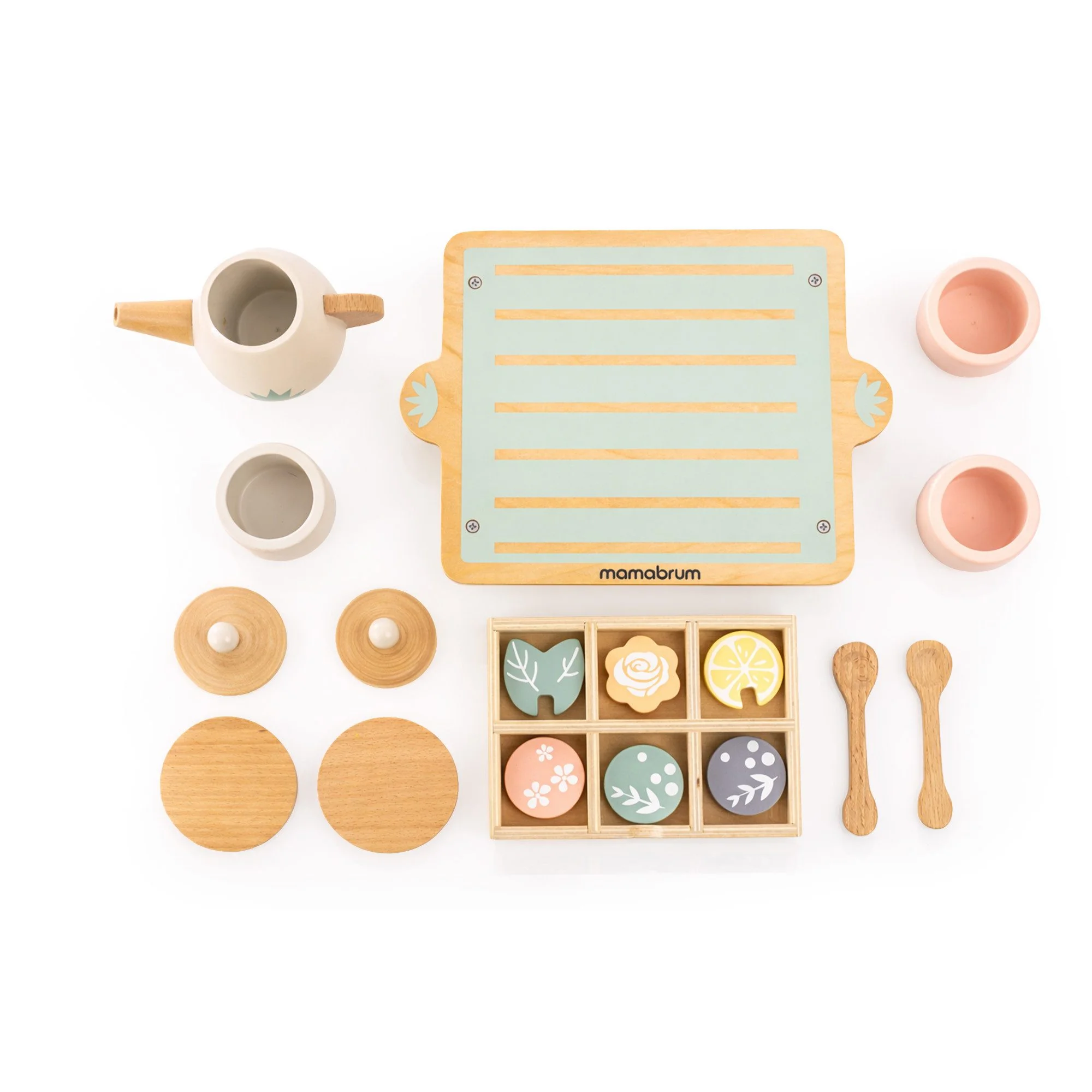 MAMABRUM Teeservice aus Holz für Kinder 18-tlg Spielset mit Tablett