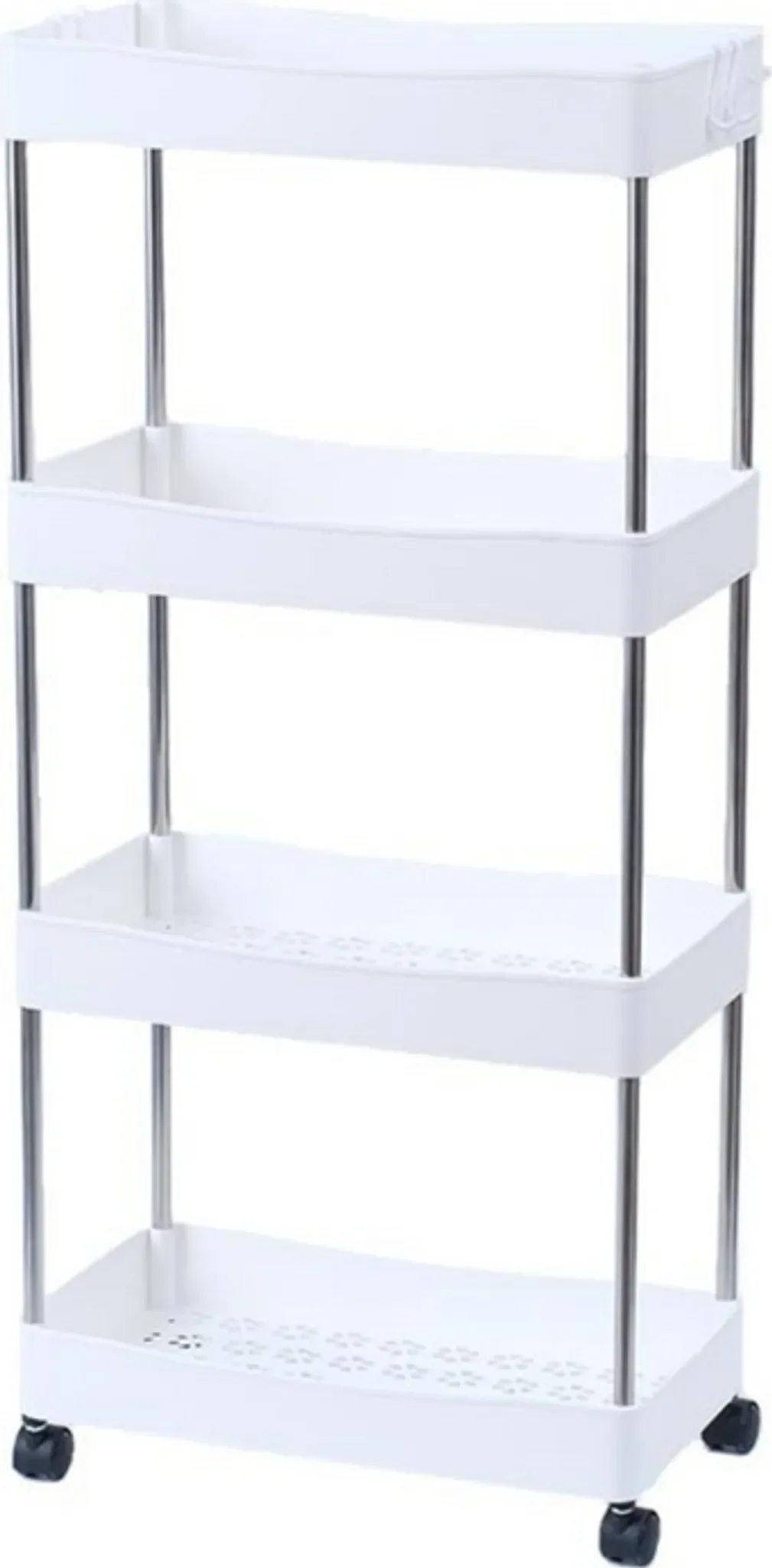 Rollregal mit 4 Böden – Weiß, auf Rollen
